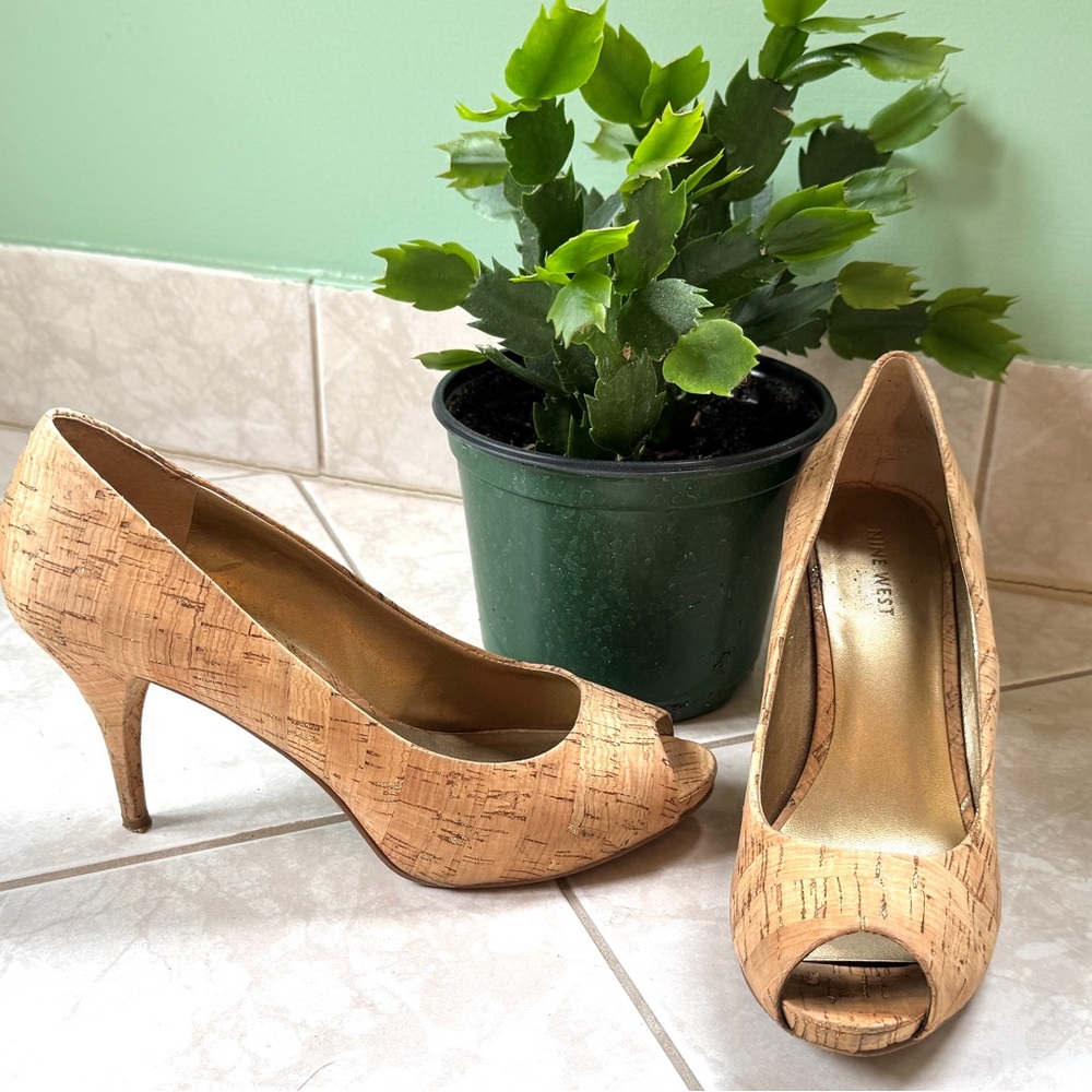 Nine West Cork Tan Peep-Toe Heels